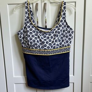 Lands' End Navy, White & Yellow Patterned Tankini Top